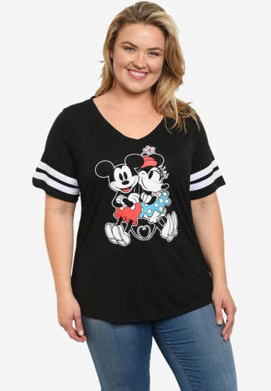 Disney Mickey & Minnie Mouse Classic V-Neck T-Shirt Black - Disney - Click Image to Close