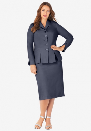 Two-Piece Skirt Suit with Shawl-Collar Jacket - Roaman's - Click Image to Close