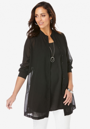 Georgette Button Front Tunic - Jessica London - Click Image to Close