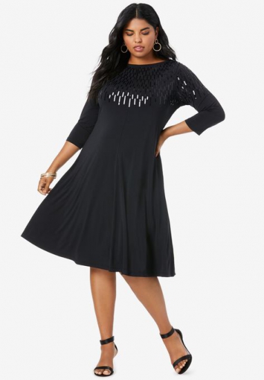 Ultrasmooth Embellished Swing Dress - Roaman's - Click Image to Close