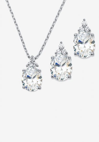 Platinum-Plated Oval Cubic Zirconia Set - PalmBeach Jewelry