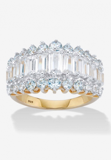 18K Gold & Sterling Silver Cubic Zirconia Ring - PalmBeach Jewelry - Click Image to Close