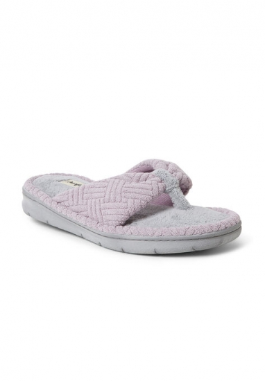 Addison Textured Terry Thong Slippers - Dearfoams - Click Image to Close