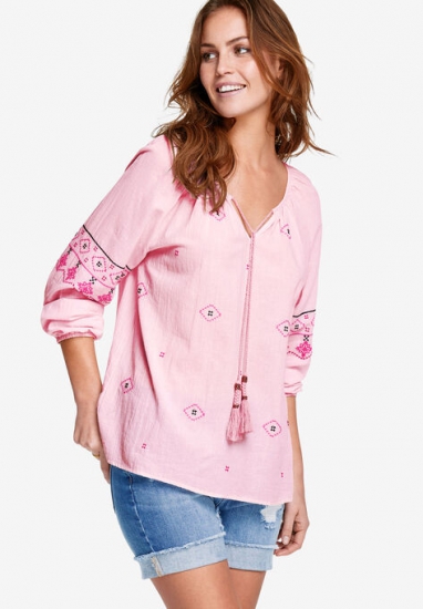 Embroidered Peasant Blouse - ellos - Click Image to Close