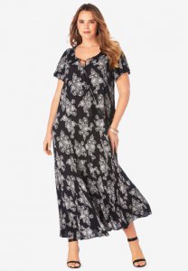 Crinkle Flare-Sleeve Maxi Dress - Roaman's